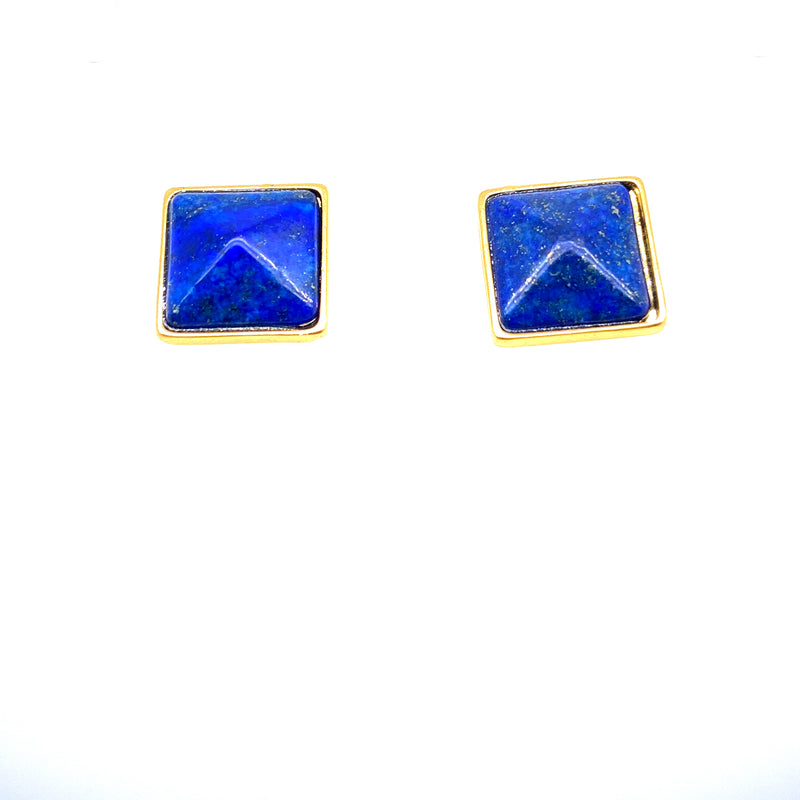 Lapis Lazuli Square Earrings in Yellow
