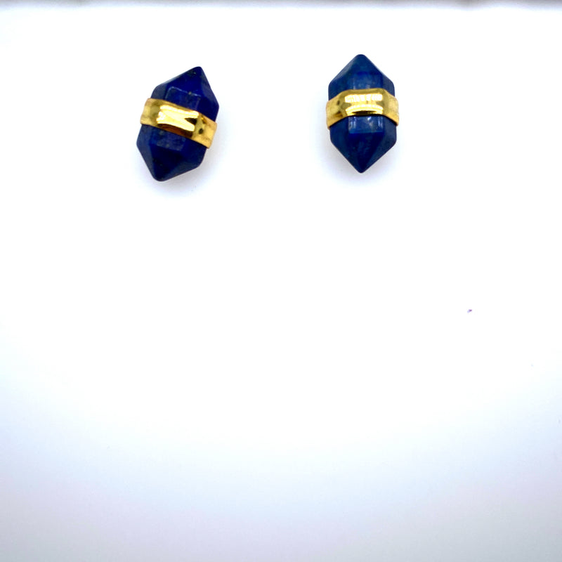 Lapis Lazuli Bullet Earrings in Yellow