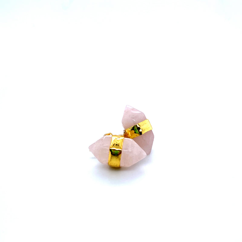 Rose Quartz Bullet Earrings in Yellow