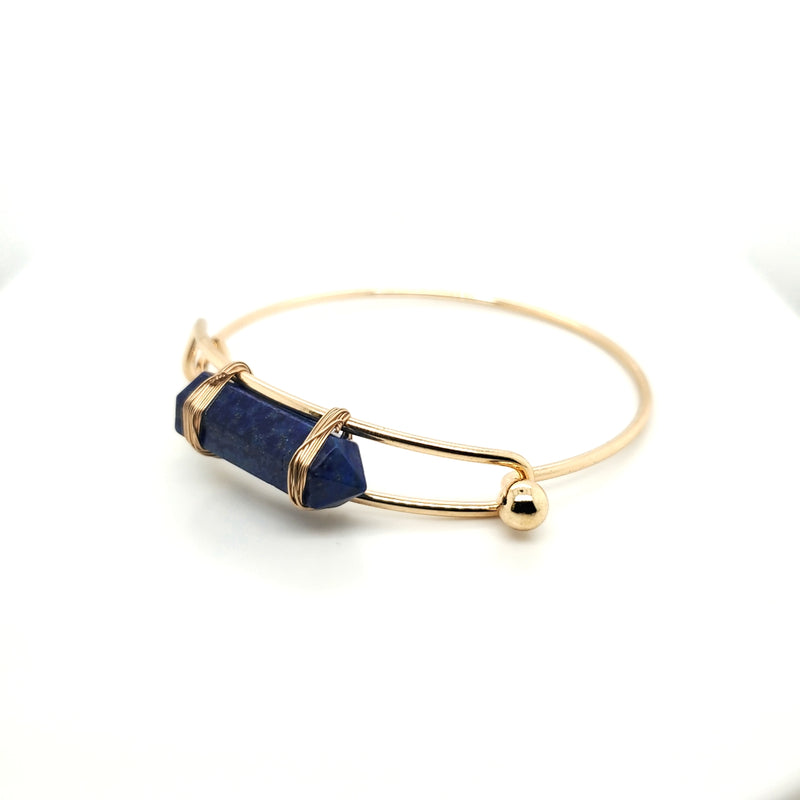 Lapis Lazuli Bangle with Bullet Pendant in Brass