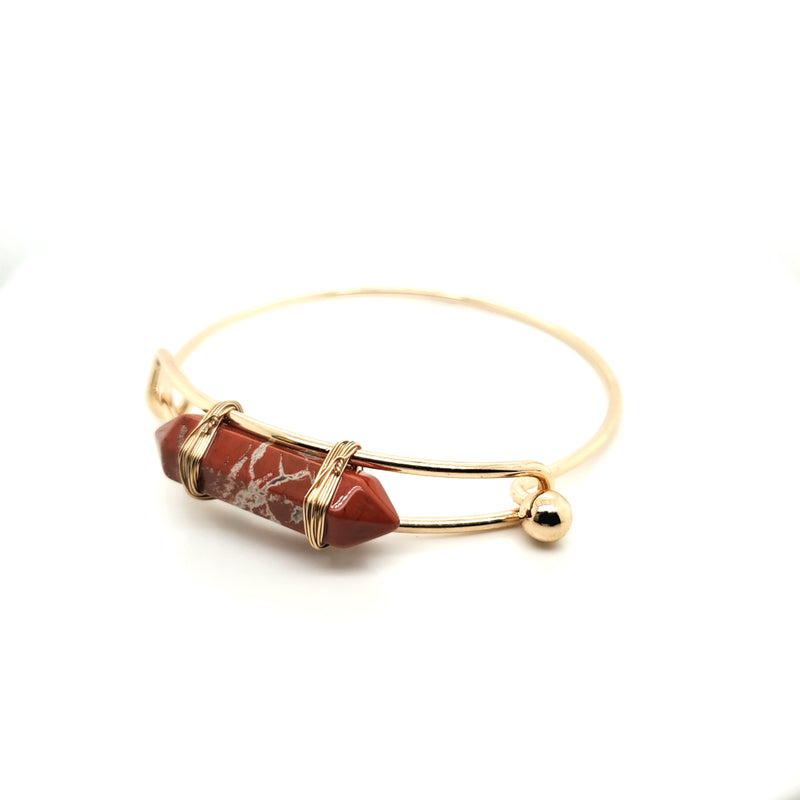 Red Jasper Bangle with Bullet Pendant in Brass