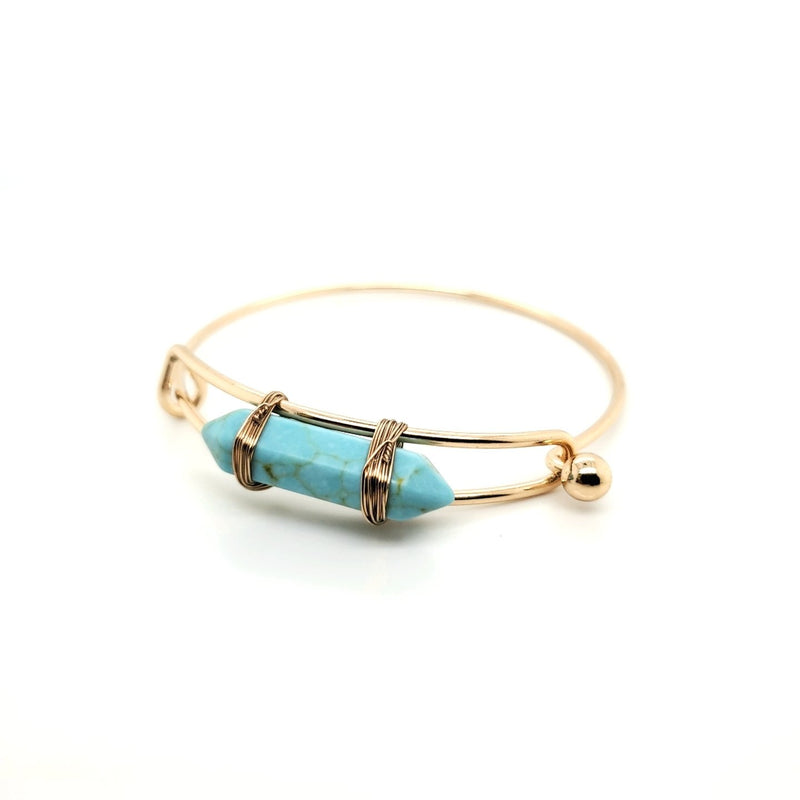 Turquoise Bangle with Bullet Pendant in Brass