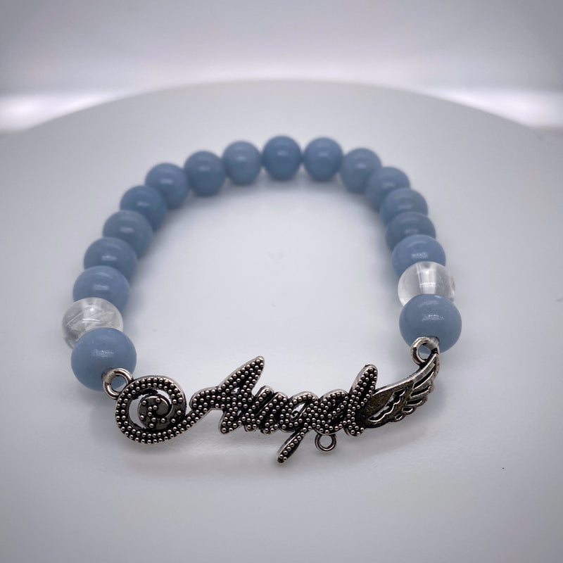Angelite And Clear Quartz Stretch Bracelet