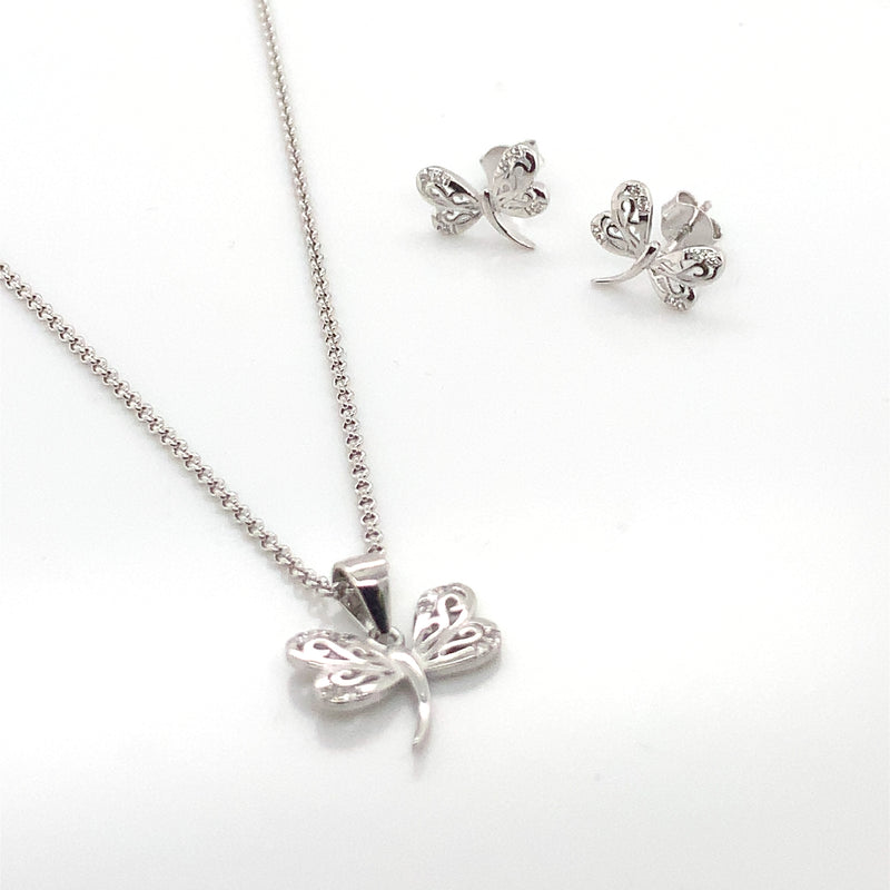 Sterling Silver Dragonfly Necklace & Earring Set