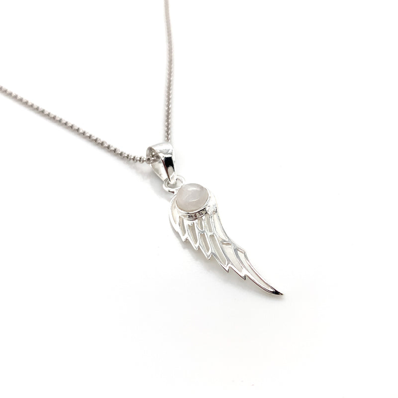Sterling Silver Rainbow Moonstone Angel Wing Necklace & Earring Set