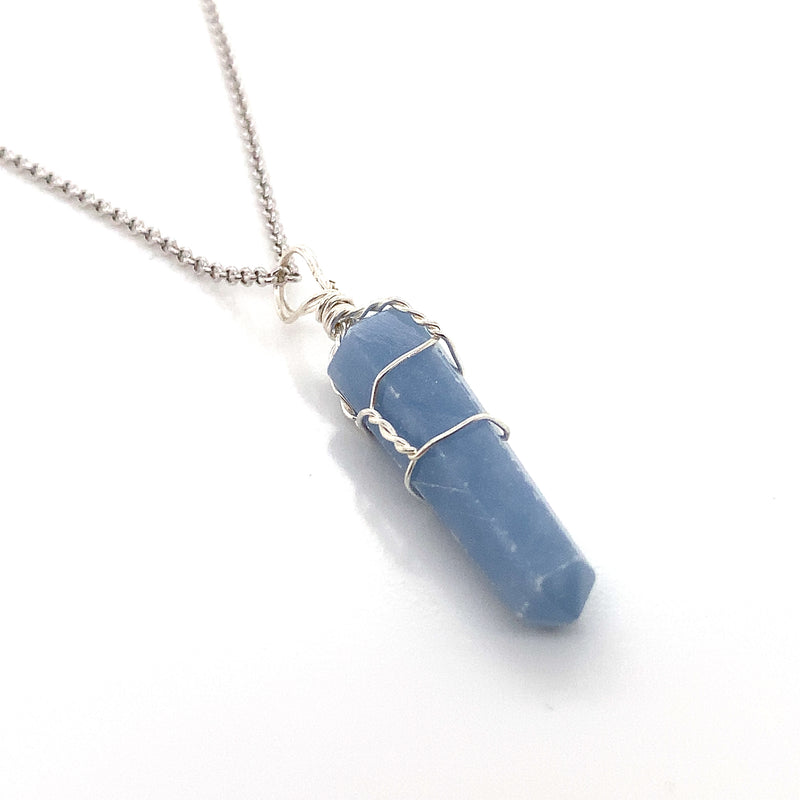 Angelite Wire Wrapped Necklace 36"
