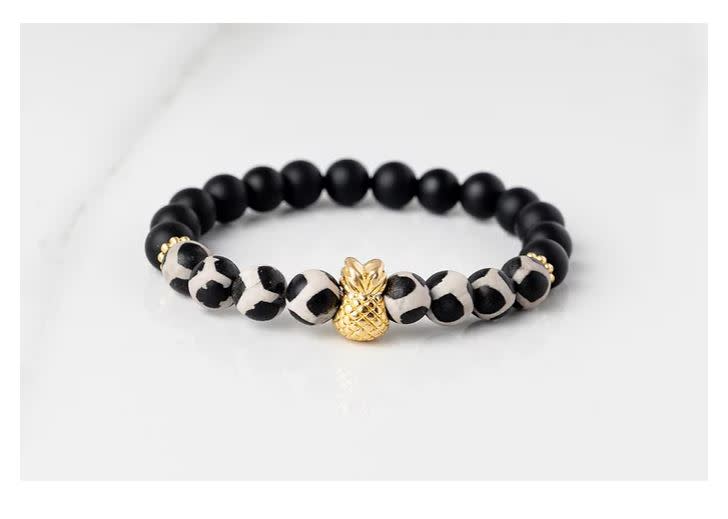 Gemlet 24K Gold Plated Pineapple Spotted Oxyx & Onyx Ultimate Protection Bracelet Medium
