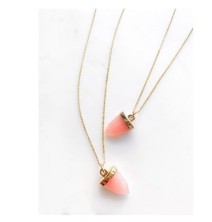Gemlet 24K Gold Plated Peach Agate Triangle Necklace 18''